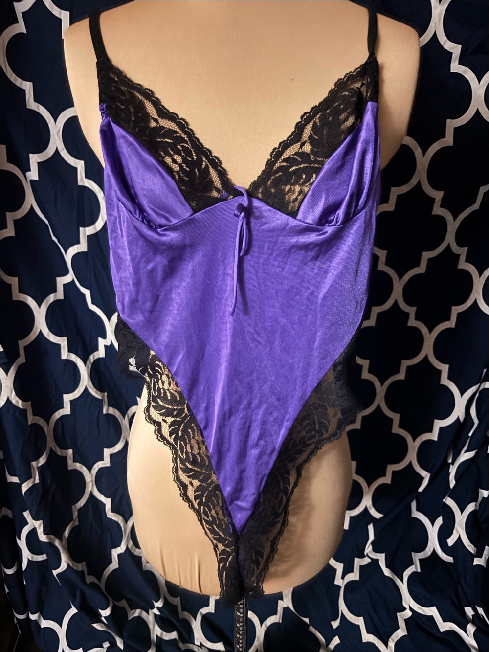 Undercover Purple Satin and Black Lace Teddy Bodysuit vintage